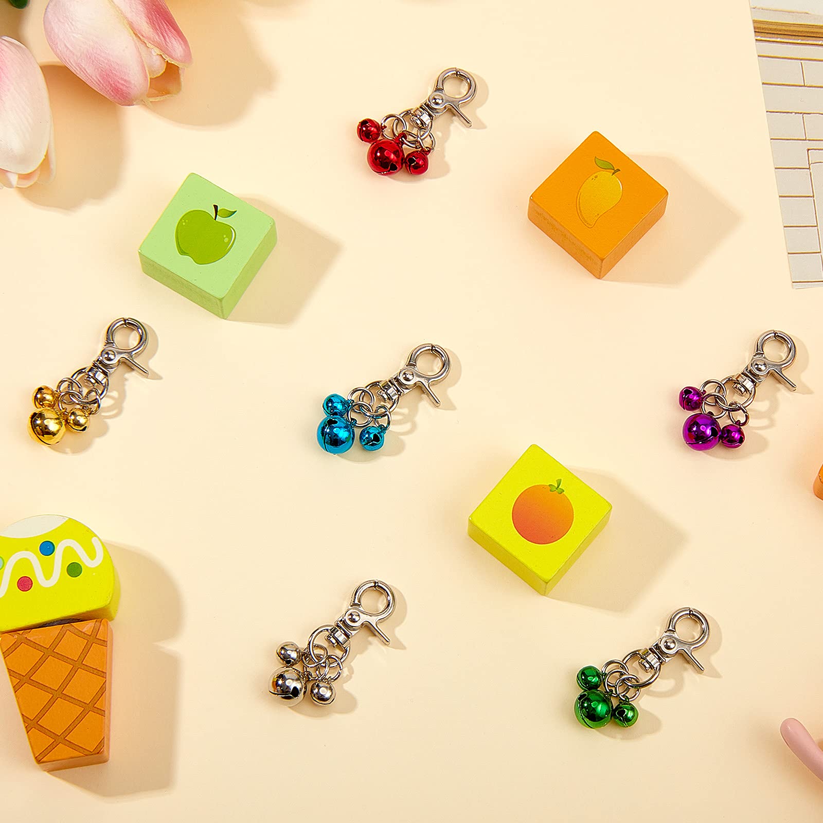 Qpets® 4 Pieces Pet Bells for Collars Loud Dog Bells Key Rings Dog Bell Collar Charm Dog Triple Bell Pendant for Dogs Cat Collar Decoration and Training Qpets® 4 Pieces Pet Bells for Collars Loud Dog Bells Key Rings Dog Bell Collar Charm Dog Triple Bell Pendant for Dogs Cat Collar Decoration and Training